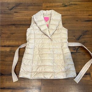 Lilly Pulitzer Islande Vest Sand Bar Beige Gold Down Puffer Size 2 Small NWT